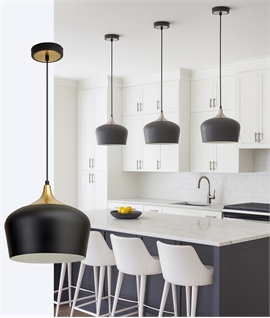 Bell Shape Black Pendant - Satin Nickel or Gold Detail