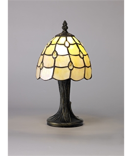 Donohue Tiffany Table Lamp, 1 x E14, Black-Gold, Beige-Clear Crystal Shade