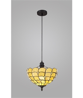 Donohue 1 Light Uplighter Pendant E27 With 30cm Tiffany Shade, Beige-Clear Crystal-Black