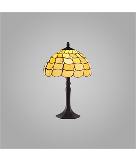 Donohue 1 Light Octagonal Table Lamp E27 With 30cm Tiffany Shade, Beige-Clear Crystal-Aged Antique Brass