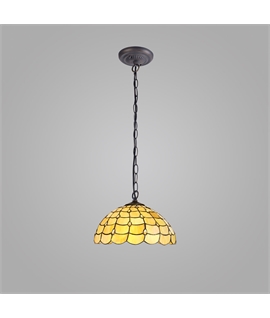 Donohue 1 Light Downlighter Pendant E27 With 40cm Tiffany Shade, Beige-Clear Crystal-Aged Antique Brass