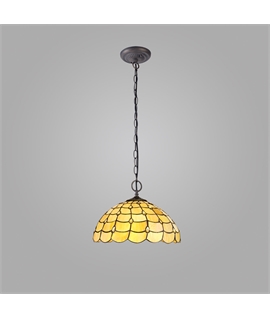 Donohue 2 Light Downlighter Pendant E27 With 40cm Tiffany Shade, Beige-Clear Crystal-Aged Antique Brass