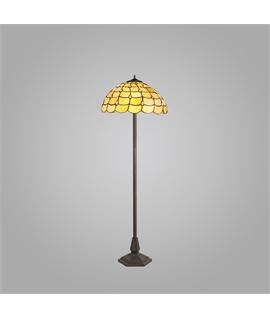 Donohue 2 Light Octagonal Floor Lamp E27 With 40cm Tiffany Shade, Beige-Clear Crystal-Aged Antique Brass