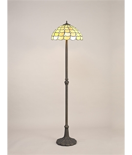 Donohue 2 Light Leaf Design Floor Lamp E27 With 40cm Tiffany Shade, Beige-Clear Crystal-Aged Antique Brass
