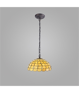 Donohue 1 Light Downlighter Pendant E27 With 50cm Tiffany Shade, Beige-Clear Crystal-Aged Antique Brass