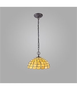 Donohue 2 Light Downlighter Pendant E27 With 50cm Tiffany Shade, Beige-Clear Crystal-Aged Antique Brass