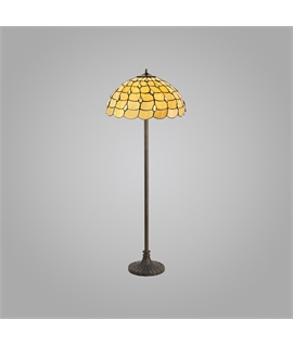 Donohue 2 Light Stepped Design Floor Lamp E27 With 50cm Tiffany Shade, Beige-Clear Crystal-Aged Antique Brass