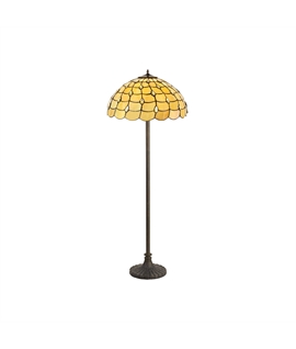 Donohue 2 Light Stepped Design Floor Lamp E27 With 50cm Tiffany Shade, Beige-Clear Crystal-Aged Antique Brass