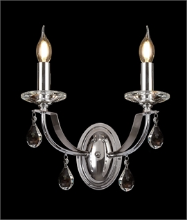 Double Arm Wall Light in Polished Chrome & Satin Nickel with Clear Crystals