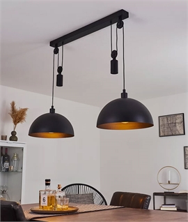 Vintage Black Double Dome Shade Rise & Fall Pendant