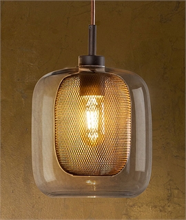 Chocolate Brown Mesh and Glass Single Pendant