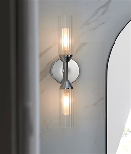 Polished Chrome Double Ribbed Glass Bathroom Wall Light