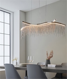LED Linear Curved Pendant - Waterfall Of Fine Chains