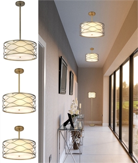 Aged Gold & Cream Shade 3-Light Pendant - Convertible to Semi-Flush 