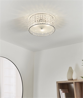 Flush Mounted Crystal Drum Light for Bathrooms With Opal Diffuser
