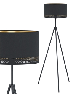 Floor Lamp with Gold Lined Black Shade on Steel Tripod