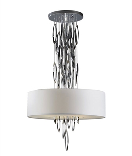White Drum Shade with Long Drop Chrome Circle Detail