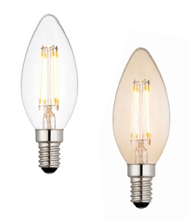 E14 4W Dimmable LED Filament Candle Lamp - Clear or Amber Glass
