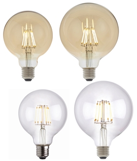 E27 LED 6W Filament Globe Lamps - Clear or Amber Glass