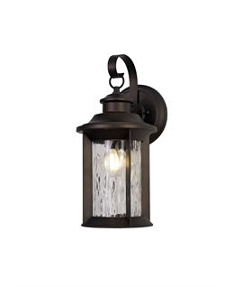 Elford Small Wall Lamp, 1 x E27, Antique Bronze-Clear Ripple Glass, IP54, 2yrs Warranty
