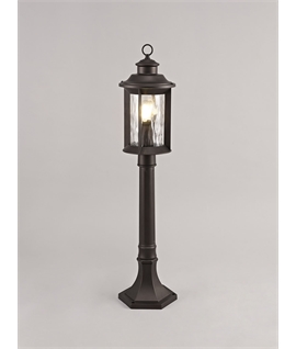 Elford Post Lamp, 1 x E27, Antique Bronze-Clear Ripple Glass, IP54, 2yrs Warranty