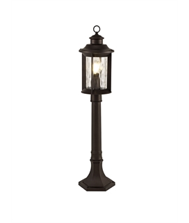 Elford Post Lamp, 1 x E27, Antique Bronze-Clear Ripple Glass, IP54, 2yrs Warranty