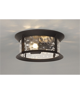 Elford Flush Ceiling Lamp, 2 xE27, Antique Bronze-Clear Ripple Glass, IP54, 2yrs Warranty