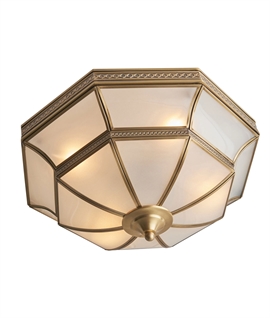 Traditional Glass and Embossed Brass Ceiling Light