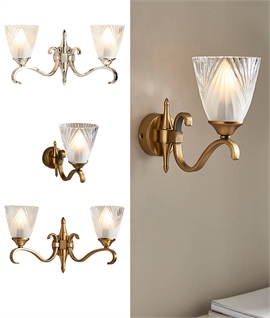 Etched Glass Art Deco Wall Light - Single or Double Arm