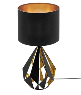 Ex Display Black Geometric Base Table Lamp with Fabric Shade