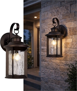Antique Bronze & Clear Rippled Glass Exterior Wall Light - IP54