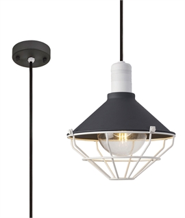 Hanging Anthracite & White Caged Pendant Light - IP65 Rated