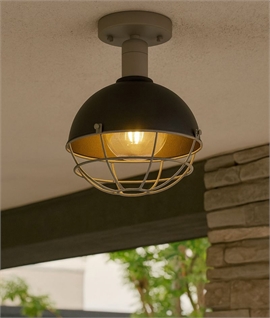 Dome & Cage Shade Ceiling Light in Matt Black & Grey - IP65
