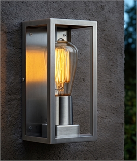 Simple Flush-Mounted Wall Lantern & Clear Glass - Stainless Steel or Black Simple Flush-Mounted Wall Lantern & Clear Glass - Stainless Steel or Black