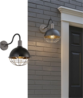 Outdoor Dome & Cage Shade Wall Light Matt Black & Grey - IP65