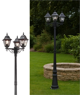 Exterior Lamppost with Triple Leaded Glass Lanterns