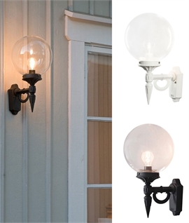 Exterior Wall Lantern with Clear Glass Globe - White or Black