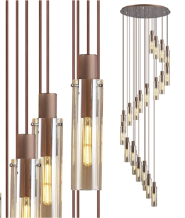 Extra Large Chrome Cascade Pendant with 21 Mocha-Amber Glass Shades