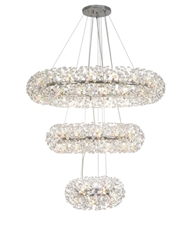 Polished Chrome & K9 Crystal 3 Tier Modern Chandelier 