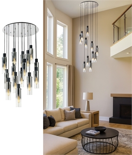 Extra Long Cascade Pendant with 15 Black-Smoke Fade Glass Shades 