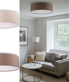 Modern Round Flush-Mounted Drum Fabric Shade - Two Interior Lampholders 