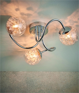 Chrome Swirly Arm Ceiling Light with Decorative Glass - 2 Options