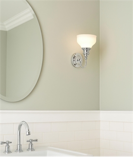 Traditional Chrome & Opal Glass Bathroom Wall Light - IP44