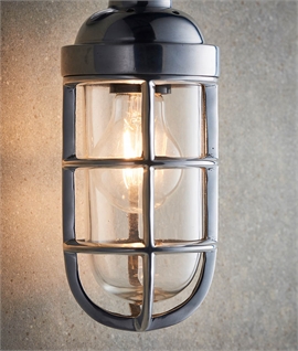 Ships Well Glass Wall Light in Polished Aluminium - Chunky Caged Design