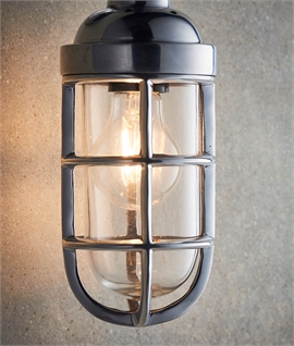 Ships Well Glass Wall Light in Polished Aluminium - Chunky Caged Design