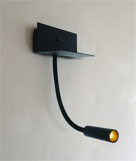 Black Bedside Adjustable Reading Light - Shelf, USB and Switched 