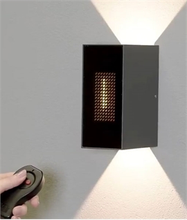 Black Exterior Wall Light - Up Down with Animated Flame Effect