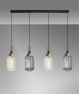 Linear 4 Light Pendant - Aged Pewter & Tubular Ribbed Glass Shades