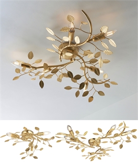 Nature Inspired Spiral Gold Leaf Flush Ceiling Light