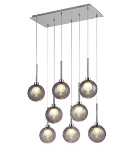 Flush Mounted 8 Light Pendant with Smoke & Opal Glass Shades